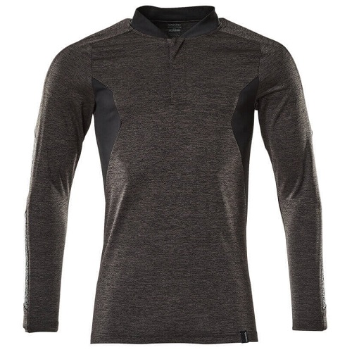 MASCOT Polo Shirt Long-SleevedPremium Moisture Wicking COOLMAX® PRO Modern Fit Dark Anthracite Flecked / Black Medium
