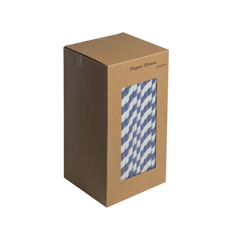 Paper Straws 8" Dark Blue and White 250's