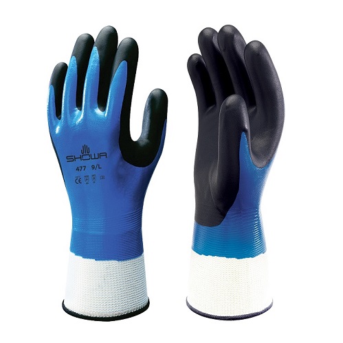 Showa 477 Nitrile Foam Grip Glove Blue / Black Size Medium