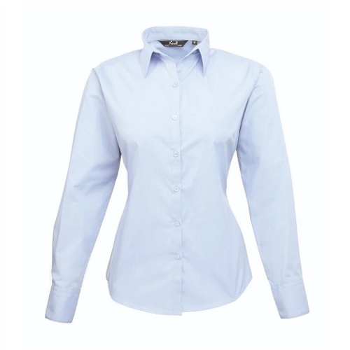 Premier Long Sleeve Ladies Poplin Blouse PR300 Light Blue Size 8