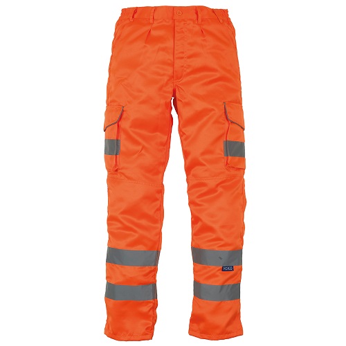 YK073 Hi-Vis Poly Cotton Cargo Trousers with Knee Pad Pockets Orange Size 30