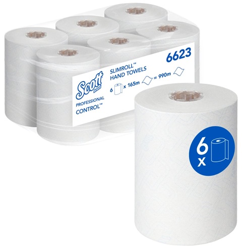 Scott® Control™ Slimroll™ Rolled Hand Towels White 6 Rolls x 165 m