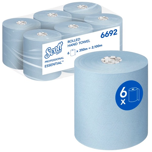 Scott® Essential™ Rolled Hand Towels Blue 6 x 350m Paper Towel Rolls (2100m total)
