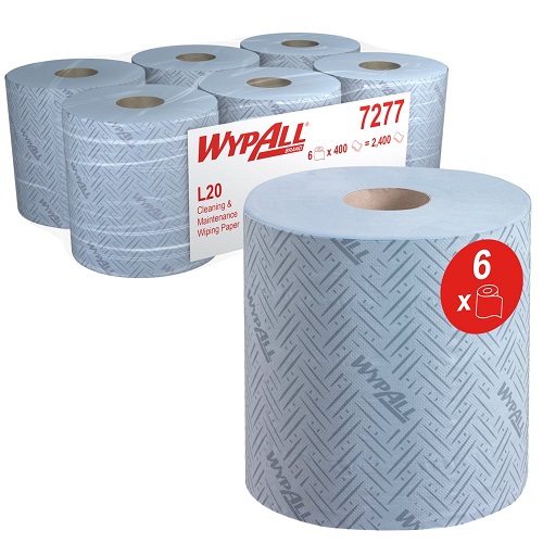 WypAll® L20 General Clean™ Medium Duty Wipes 7277 2 Ply Centre Feed Rolls Blue 6 Rolls x 400 Sheets