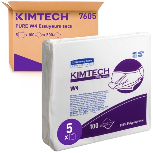 Kimtech® Pure W4 Wipers 7605 100 White Sheets per Bag (Case contains 5 Bags) 500's