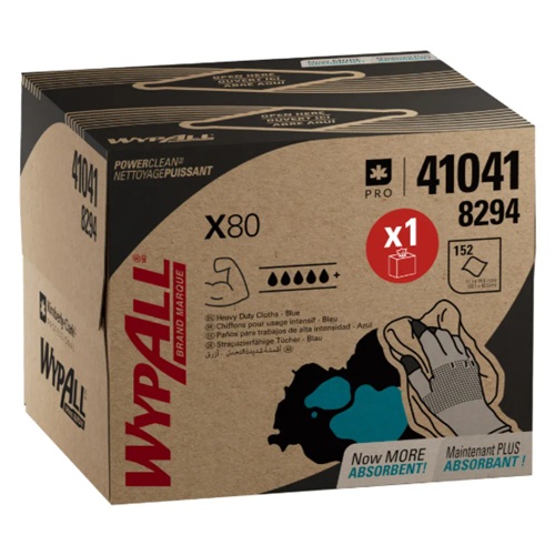 WypAll® X80 Power Clean™ Heavy Duty Towels 8294 Reusable Cloths Box x 152 Blue Absorbent Cloths