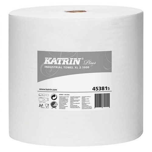 Katrin® Plus™ Industrial Towel Bumperolls White 2 Ply 2 x 1000 Sheet Rolls