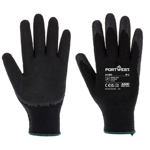 Portwest A150 Grip 10 Latex Economy Glove Black Large
