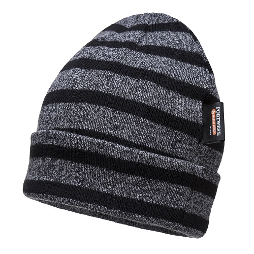 Portwest B024 Striped Insulated Knit Cap Grey / Black