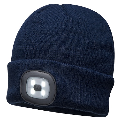 Portwest B029 Beanie LED Head Light USB Rechargeable Navy