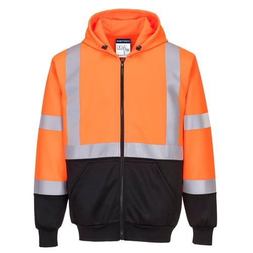 Portwest B315 Hi-Vis Contrast Zipped Hoodie Orange / Black M