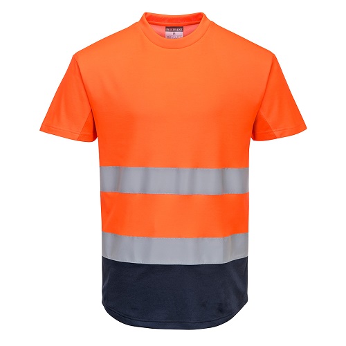Portwest C395 Hi-Vis Contrast Mesh Insert T Shirt Short Sleeves Orange / Navy Medium