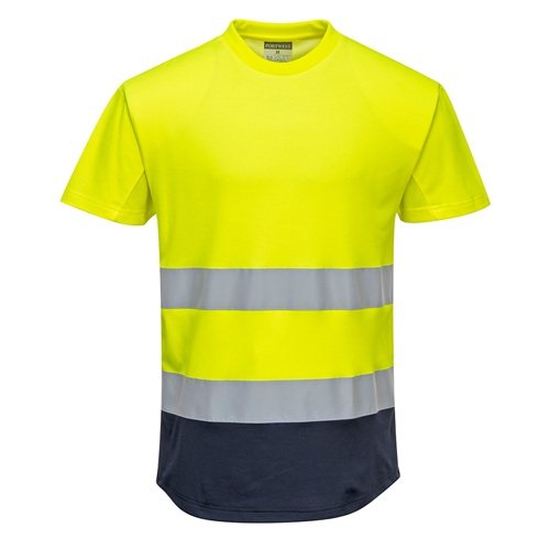 Portwest C395 Hi-Vis Contrast Mesh Insert T Shirt Short Sleeves Yellow / Navy Medium