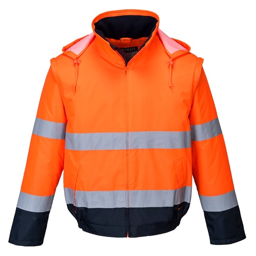 Portwest C464 Hi-Vis 2-in-1 Contrast Essential Lite Bomber Jacket Orange / Navy XL