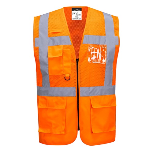 Portwest C496 Madrid Hi-Vis Half Mesh Executive Vest Orange M