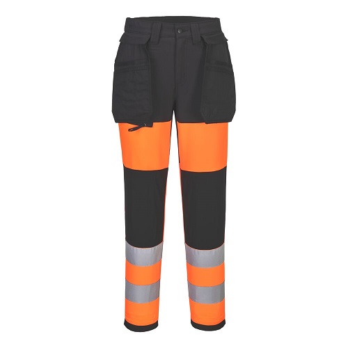 Portwest CD847 WX2 Eco Hi-Vis Women's Class 1 Stretch Trousers Orange/Black Size 24