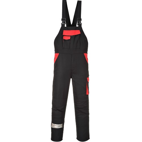 Portwest CW12 Warsaw Bib andBrace Black / Red Trim Small