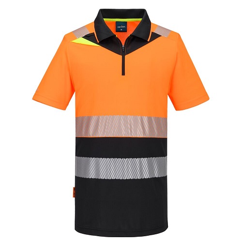 Portwest DX435 DX4 Hi-Vis Zip Class 1 Polo Shirt S/S Orange/Black Size 5XL