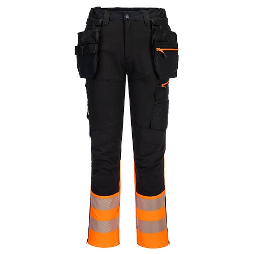 Portwest DX457 DX4 Hi-Vis Class 1 Detachable Holster Pocket Craft Trousers Orange/Black Size 40