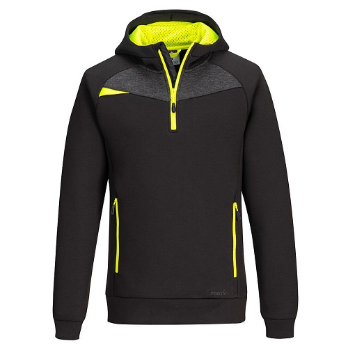 Portwest DX467 DX4 Quarter Zip Hoodie Black / Yellow Small