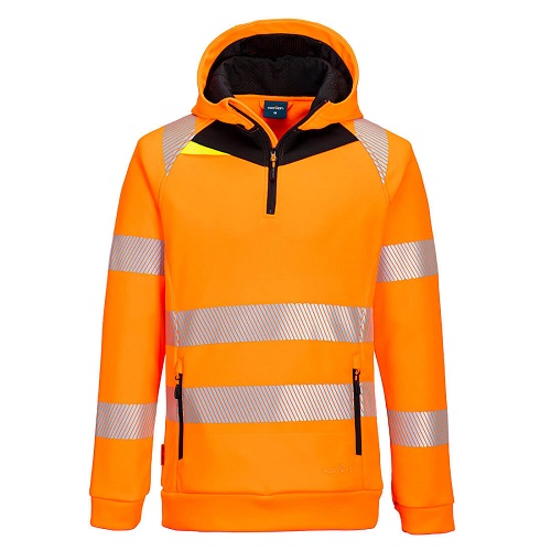 Portwest DX482 DX4 Hi-Vis 1/4 Zip Hoodie Orange / Black Medium