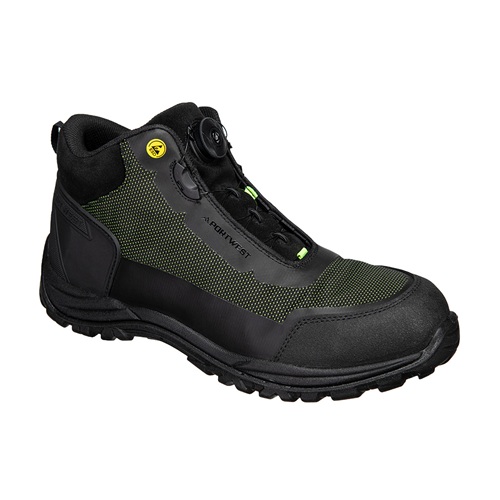 Portwest FE04 Composite Textile Mid Boot S3S ESD SR FO Black / Green Size 9