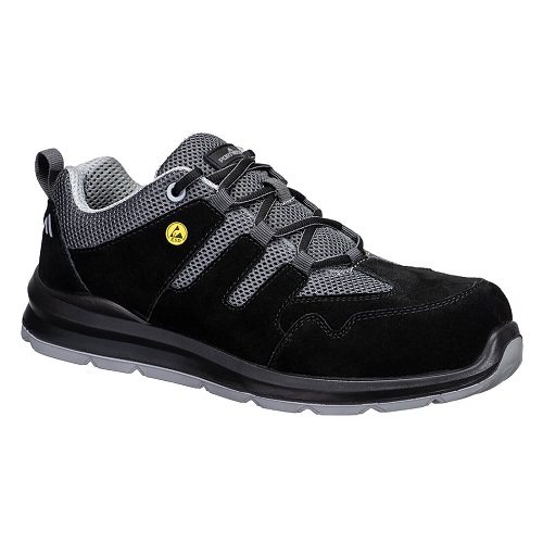 Portwest FE07 Composite Cow Suede Leather Trainer S1 ESD SR FO Black/Grey Size 3/36