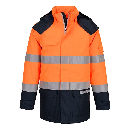 Portwest FR617 Bizflame Rain+Hi-Vis Multi-Norm Contrast FR Winter Jacket Orange/Navy Large