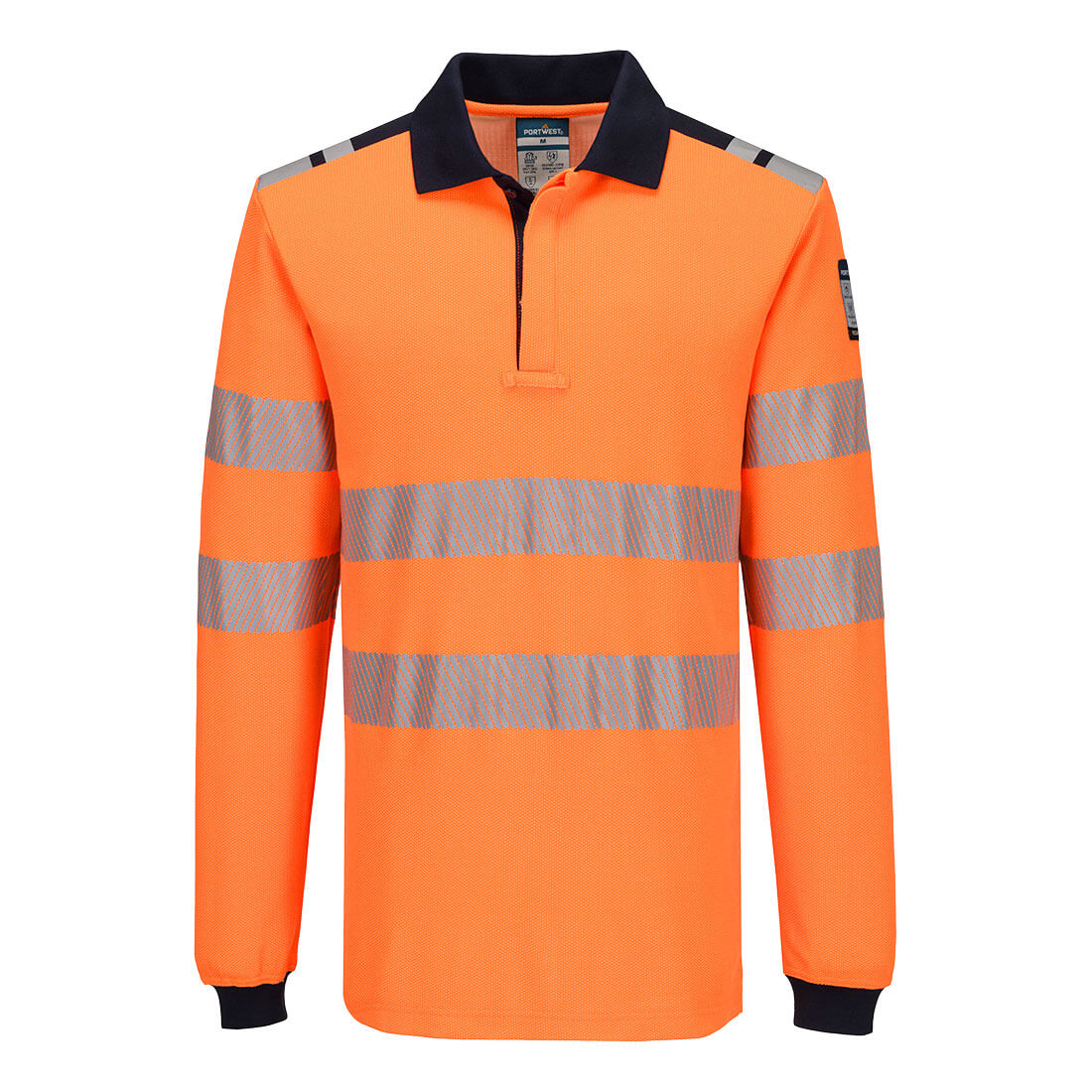 Portwest FR734 PW3 Modaflame Knit HVO FR Long Sleeve Polo Shirt Orange / Navy Medium