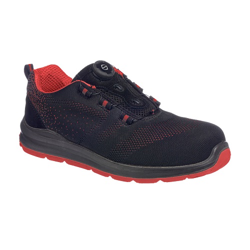 Portwest FT08 Compositelite Wire Lace Safety Trainer Knit S1P Black / Red Size 9