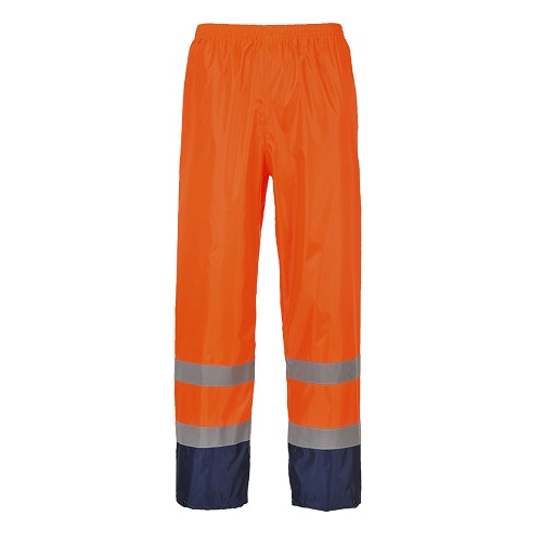 Portwest H444 Hi-Vis Classic Contrast Rain Trousers Orange/Navy Large