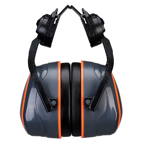 Portwest PW05 HV Extreme Ear Defenders High Clip-On Metal Free Grey / Orange