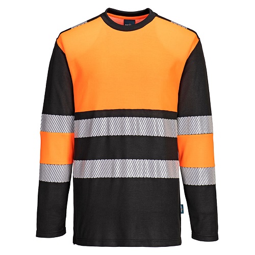 Portwest PW312 PW3 Hi-Vis Cotton Comfort Class 1 T-Shirt Long Sleeves Orange/Black Large