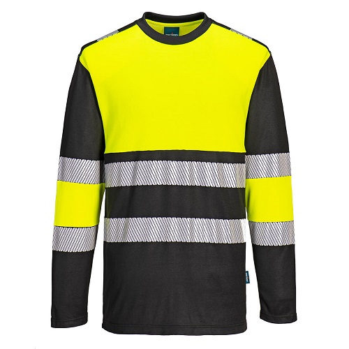 Portwest PW312 PW3 Hi-Vis Cotton Comfort Class 1 T-Shirt Long Sleeves Yellow/Black Large