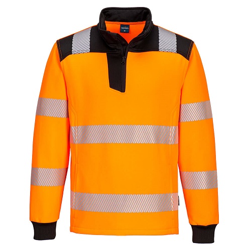 Portwest PW326 PW3 Hi-Vis 1/4 Zip Sweatshirt Orange / Black Small