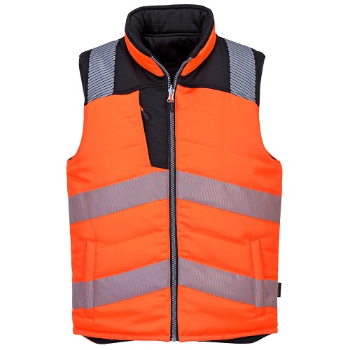 Portwest PW3 Hi-Vis Reversible Bodywarmer Orange / Black Small