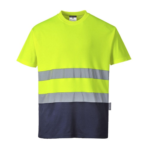 Portwest S173 Hi-Vis Two Tone Cotton Comfort T-Shirt Yellow/Navy