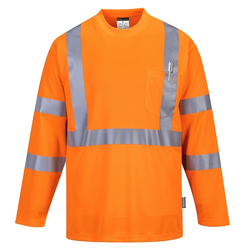 Portwest S191 Hi-Vis Long Sleeve Pocket T-Shirt Orange Medium