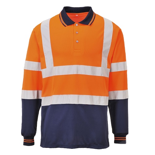 Portwest S279 Two Tone Long Sleeved Polo Shirt Orange / Navy Large