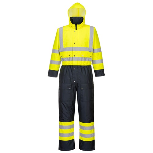 Portwest S485 Hi-Vis Contrast Winter Coverall Yellow / Navy Small