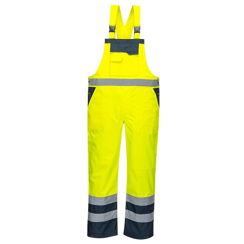Portwest S488 Hi-Vis Breathable Contrast Rain Bib and Brace Yellow / Navy Small