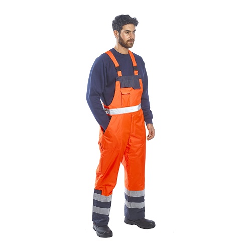 Portwest S489  Contrast Bib and Brace Lined Orange / Navy Medium