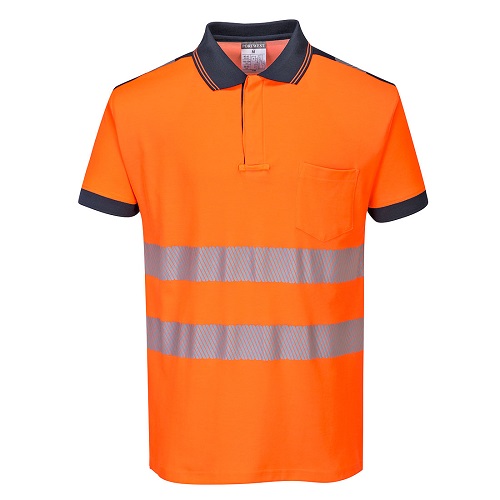 Portwest T180 PW3 Hi-Vis Polo Shirt Short Sleeved Orange / Navy Medium