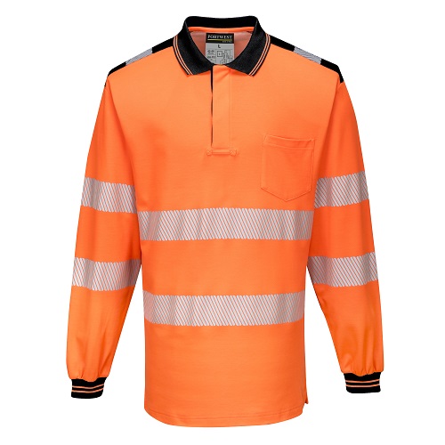 Portwest T184 PW3 Hi Vis Polo Shirt Long Sleeved Orange / Black S