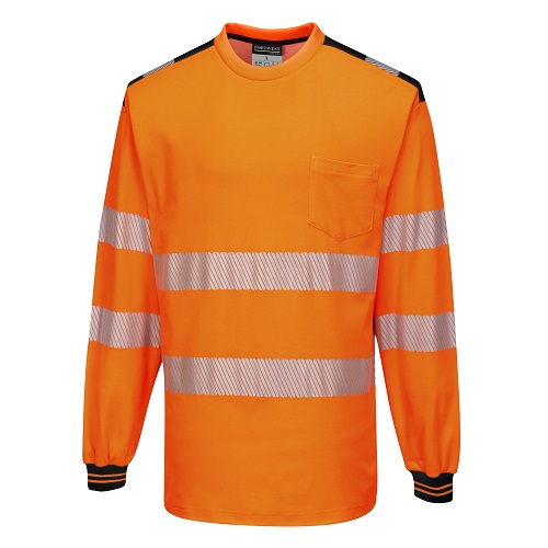 Portwest T185 PW3 Hi Vis T Shirt Long Sleeved Orange / Black Large
