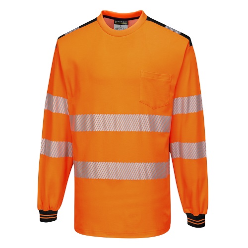 Portwest T185 PW3 Hi Vis T Shirt Long Sleeved Orange / Black Medium