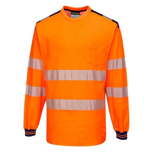 Portwest T185 PW3 Hi Vis T Shirt Long Sleeved Orange / Navy Large