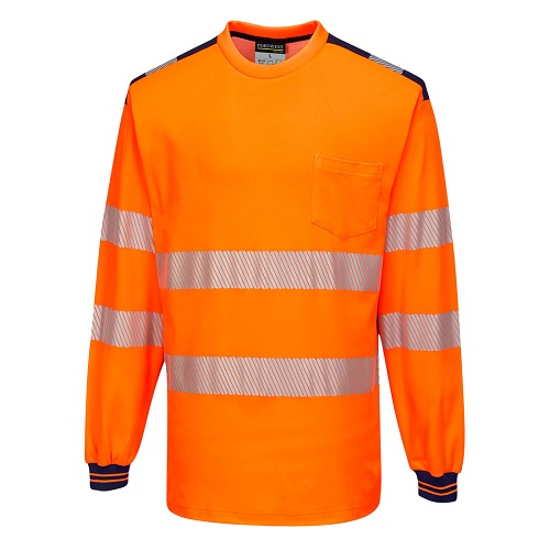 Portwest T185 PW3 Hi Vis T Shirt Long Sleeved Orange / Navy Medium