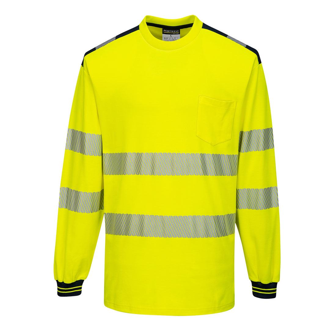 Portwest T185 PW3 Hi Vis T Shirt Long Sleeved Yellow / Black Large