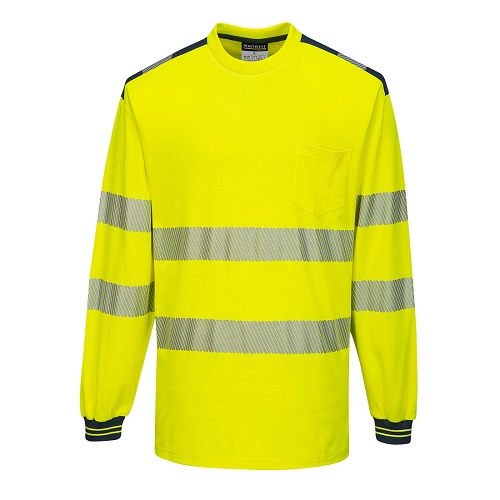 Portwest T185 PW3 Hi Vis T Shirt Long Sleeved Yellow / Navy Large